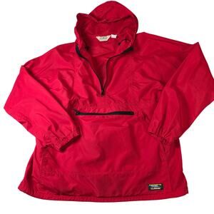 L.L.Bean Vintage USA Made Hooded Nylon 1/4 Zip Anorak Windbreaker Mens Large Red